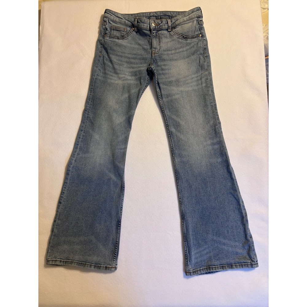 HM Divided Flare Leg Jeans Light Wash Blue Denim Size 12 Mid Rise Bootcut